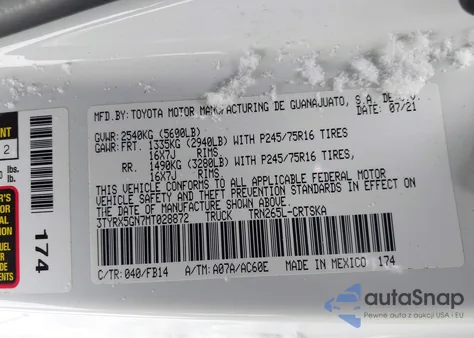 2021 Toyota Tacoma Sr z USA, uszkodzony, nr VIN 3TYRX5GN7MT028872